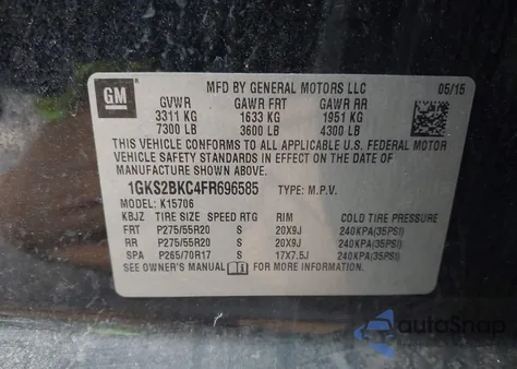 2015 GMC Yukon Slt z USA, uszkodzony, nr VIN 1GKS2BKC4FR696585